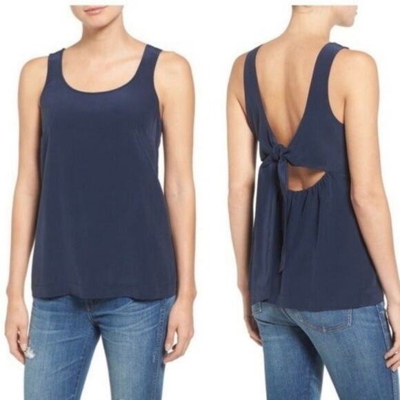 Madewell 100% Silk Lookout Bow Back Sleeveless Tank Top Blue Size XS - Picture 1 of 15